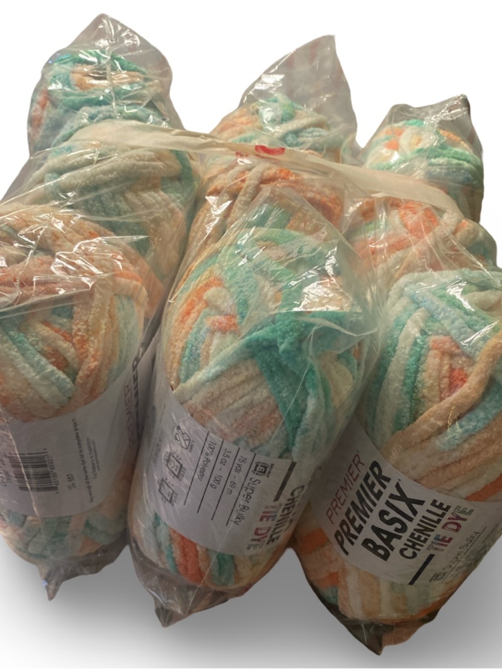 Premier Pastel Chenille Yarn Bundle in Mint, Peach & White